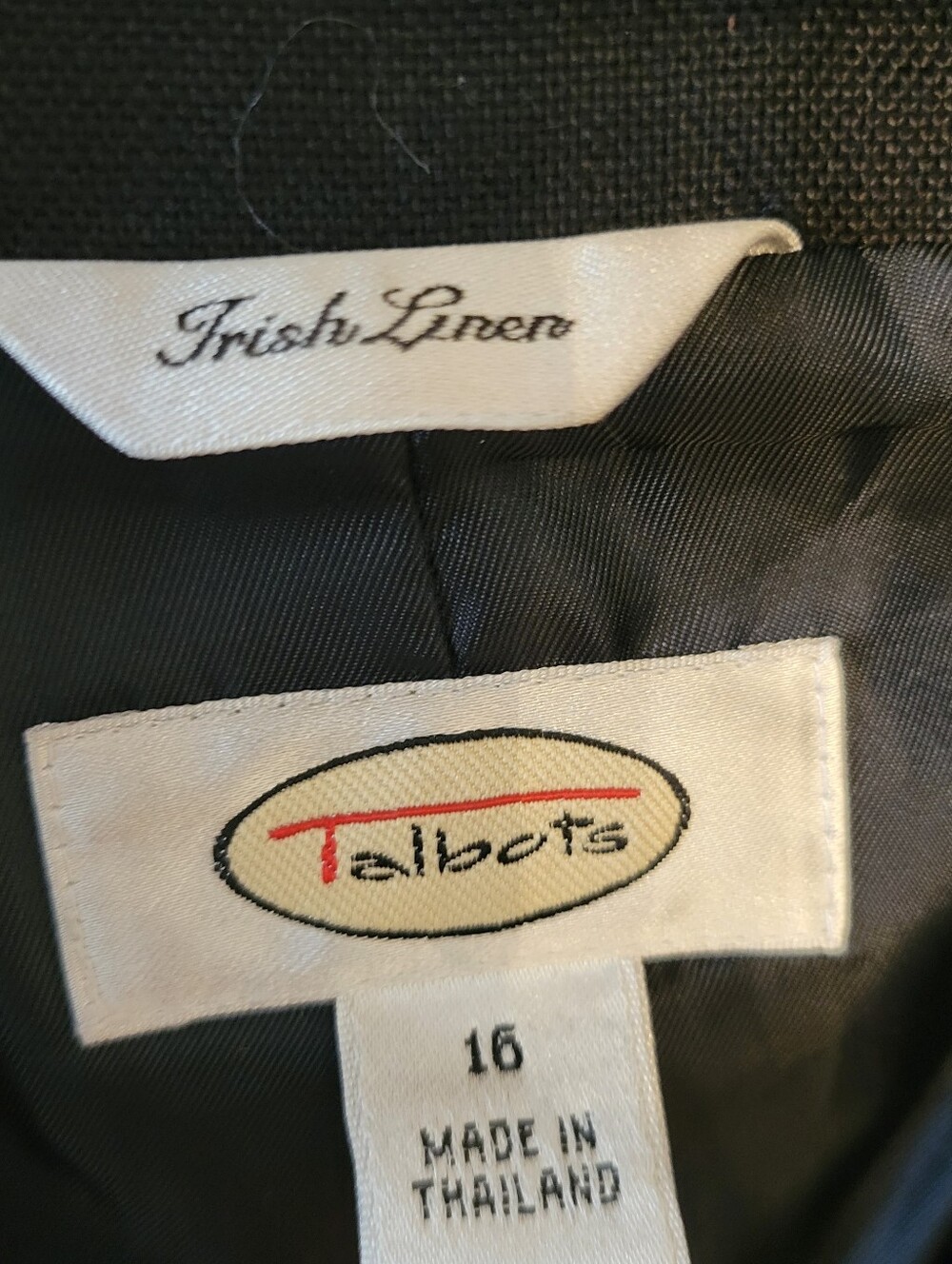 Talbots Black Irish Linen Two Button Blazer Jacket Size 16 - Picture 3 of 3